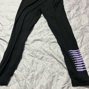 Savage X Fenty Black and Purple Leggings with Striped Detail
